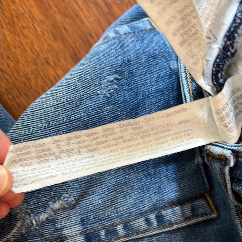 Zara Distressed Denim Jeans with Red Button Accent - Picture 8 of 15
